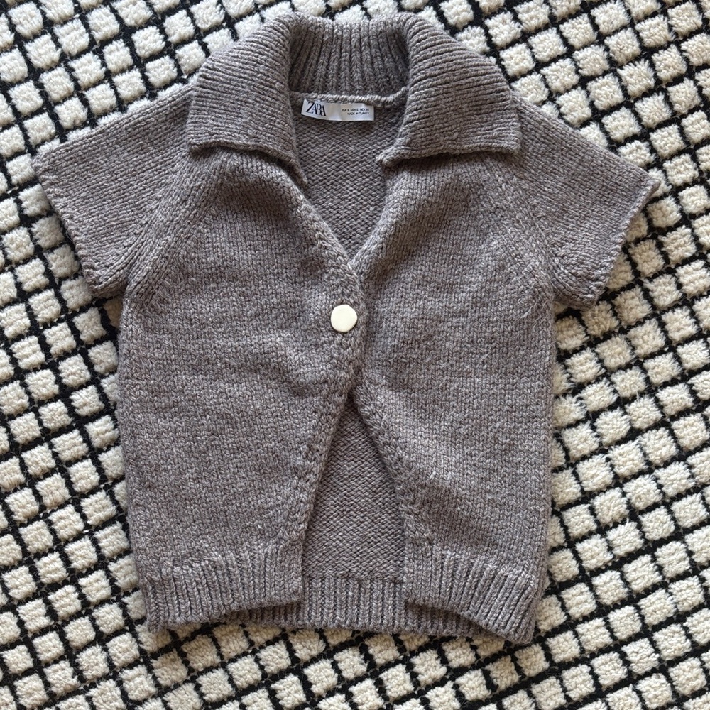 Zara Taupe Knit Short Sleeve Cardigan